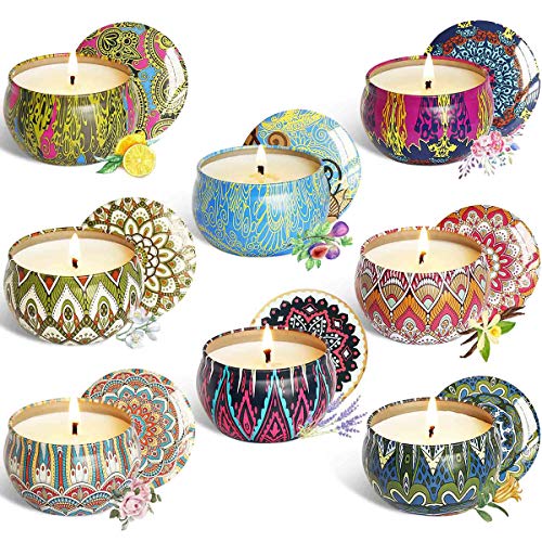 WAEKIYTL Scented Candles Gift Set of 8 100% Soy Candles – Natural Organic Soy Wax Candles for Aromatherapy, Stress Relief, Relaxation, Home Decor, Portable Travel Tin Candles, Women Gifts