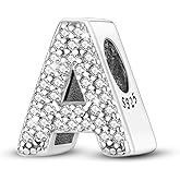 PARCOM Letter Charms Fits Pandora Bracelets S925 Sterling Silver Initial Charms for Bracelets Alphabet A-Z Letters Bead Bracelets Necklace Pendent with Cubic Zirconia for Women Birthday Ceremony DIY Jewelry