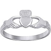 Jewels By Lux Sterling Silver Women's Heart Claddagh Bridal Anniversary Wedding Engagement Band Ring Size 6 To 9