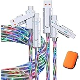 4 in 1 USB Charging Cable 2 Pack 3.3ft Light up USB-C Cable Multicolored RGB Starlights Type C to C Cables with EVA Case LED USB A to C Cord,for Phone17 16 15 14 13 12Mac,Galaxy S25 S24 S23 S22