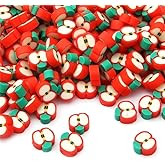 50 Pcs 1.6mm Red for Apple Handmade Polymer Clay Beads for Apple Slice Shape Loose Beads Fruit Theme Spacer Beads for DIY Bracelet Necklace Earring Charm Making Hole.Beading and Making