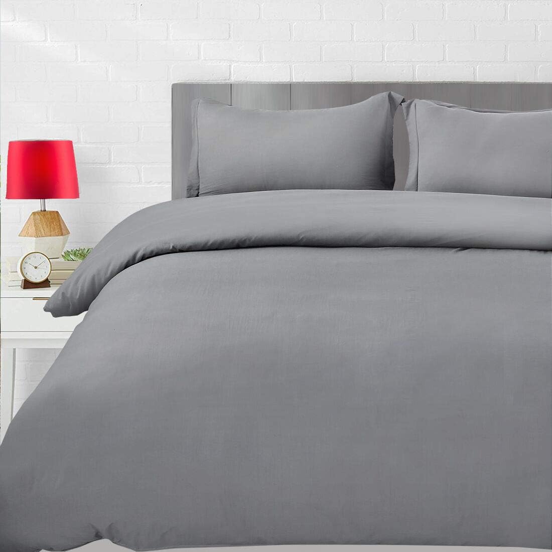 EASELAND Duvet Cover Set King Grey 3 Pcs-1 Microfiber Duvet Cover Matching 2 Pillow Shams Wrinkle, Fade, Stain Resistant.（ Without Duvet and Pillow