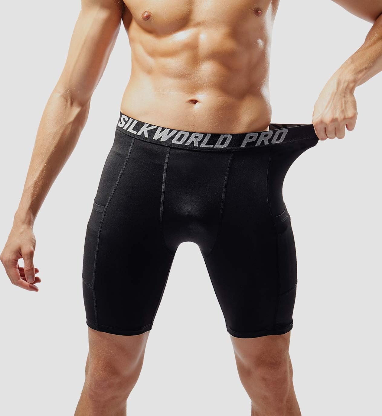 SILKWORLD Men's Compression Shorts Pockets Sports Running Tight: Clothing