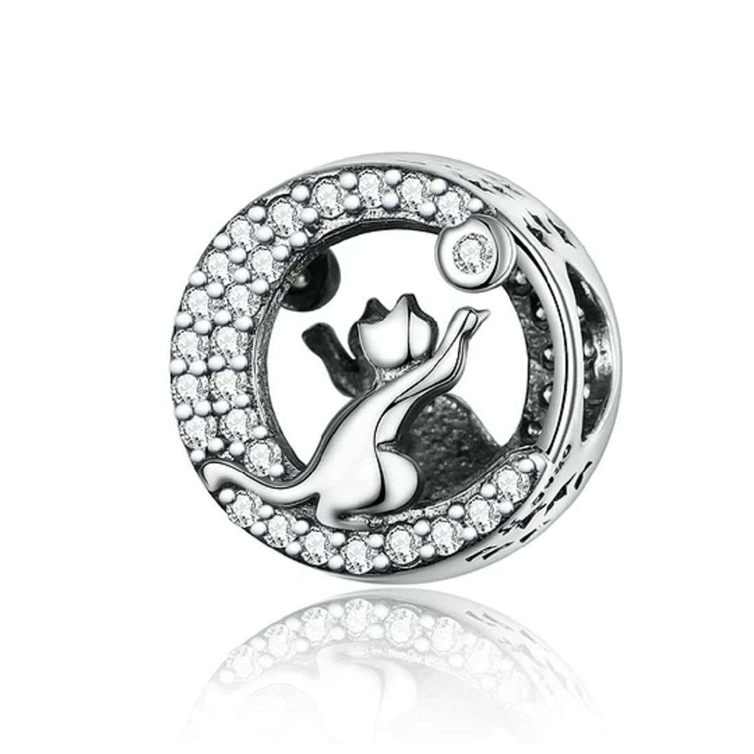 FeatherWish 925 Sterling Silver Charm Cat Pet Kitten Animal Family Love Best Friend Bead Fits And Compatible With Pandora Bracelets Gift Birthday Friend Wife Daughter Mum Sister (Happy Cat)