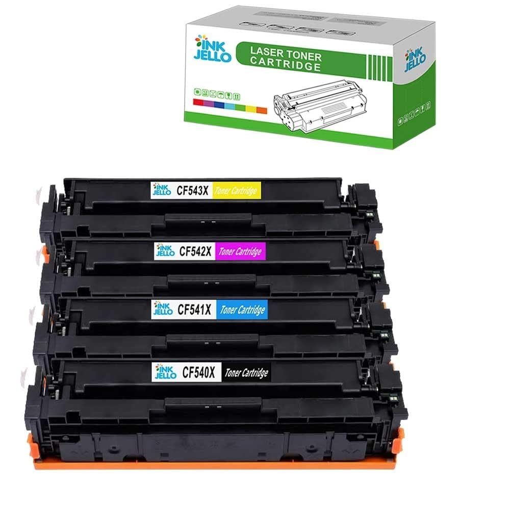 InkJello Compatible Toner Cartridge Replacement for HP M254dw M254nw MFP M280nw MFP M281fdn M281fdw M254dnw M281fw CF540X CF541X CF542X CF543X 203a 203x (Black,Cyan,Yellow,Magenta 4-Pack)