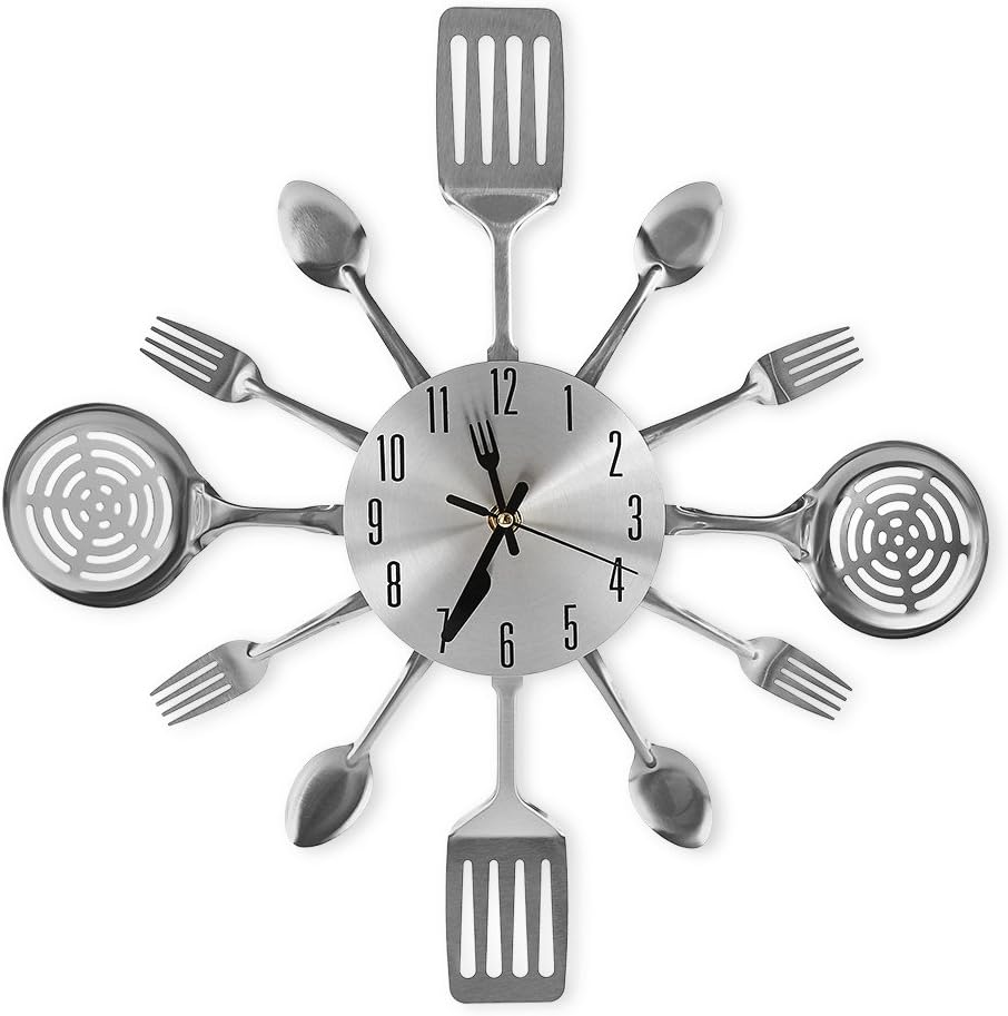 CIGERA 16 inch Large Kitchen Wall Clocks with Spoons and Forks,Great Home Decor and Nice Gifts