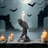 Halloween Gothic Black Crow Candle Holder Statue | Resin Raven Candlestick Holder,Halloween Gothic Tabletop Decor for Home,Dining Table & Party,Witchy Cat Figurine Gift (crow)