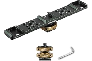 MINIFOCUS Triple Cold Shoe Extension Bar Mount, Aluminum Alloy Hot Shoe Mount Bracket with 1/4" Thread Holes for DSLR Camera Microphone Tripod LED Video Light Flashlight