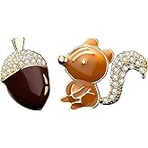 coadipress Fun Squirrel and Pine Cone Stud Earrings Asymmetrical Crystal Nut Squirrel Animal Ear Stud Earrings for Women