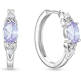 Vesitim Sterling Silver Oval Hoops for Women Celtic Knot Huggie Earrings Birthstone Jewelry
