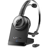 LEVN Bluetooth 5.0 Headset, Wireless Headset with Microphone (AI Noise Cancelling), 35Hrs Bluetooth Headphones with USB Dongle for PC, Suitable for Remote Work/Call Center/Zoom/Online Class, Black