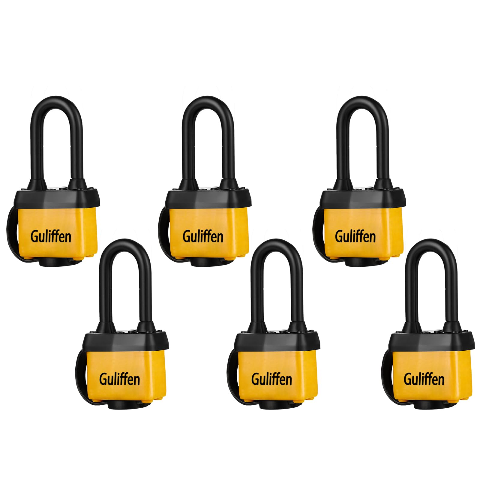 Photo 1 of Guliffen Weatherproof Laminated Steel Padlock with Same Key, Outdoor Padlock with Long Shackle for Gate, Fence, Shed,Garage, 6 Pack