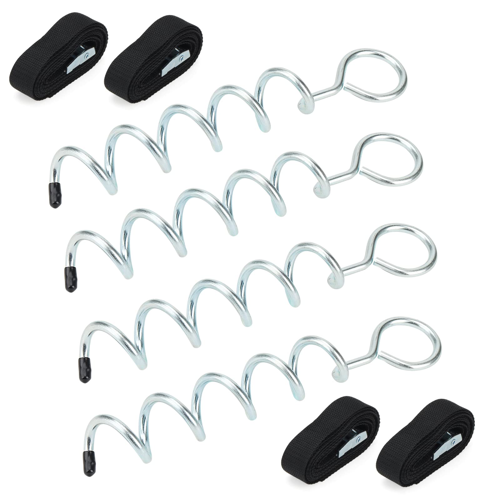 MUKCHAP Set of 4 30cm Trampoline Anchor Kit with Round Head, Tie Down Kit with Straps, Galvanized Spiral Ground Anchor Set for Sheds, Swings, Tents