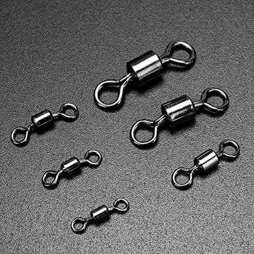 300Pcs Stainless Steel Rolling Barrel Fishing Swivel, Silver Nickel Ball Bearing Swivel, 100% Copper High Strength Snap Connector Fishing Accessories Fishing Tackle Box Kit #1, 2, 5, 7, 8, 10 - Thumbnail 2