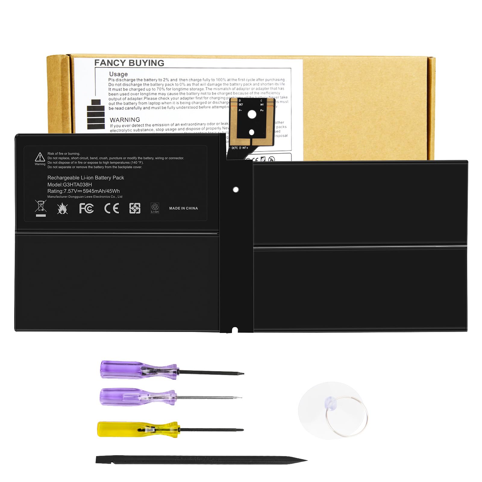 Photo 1 of 45Wh G3HTA038H DYNM02 Laptop Battery for Microsoft Surface Pro 5th Gen (Model 1796, 2017), Surface Pro 6 (Model 1807/1809/1796, 2018 Tablet Series) 12.3" 2-in-1, Core i5 i7 m3 FJU-00001 FKJ/FKG-00001