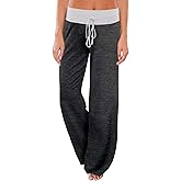 AMiERY Women's Comfy Casual Pajama Pants Floral Print Drawstring Palazzo Lounge Pants Wide Leg