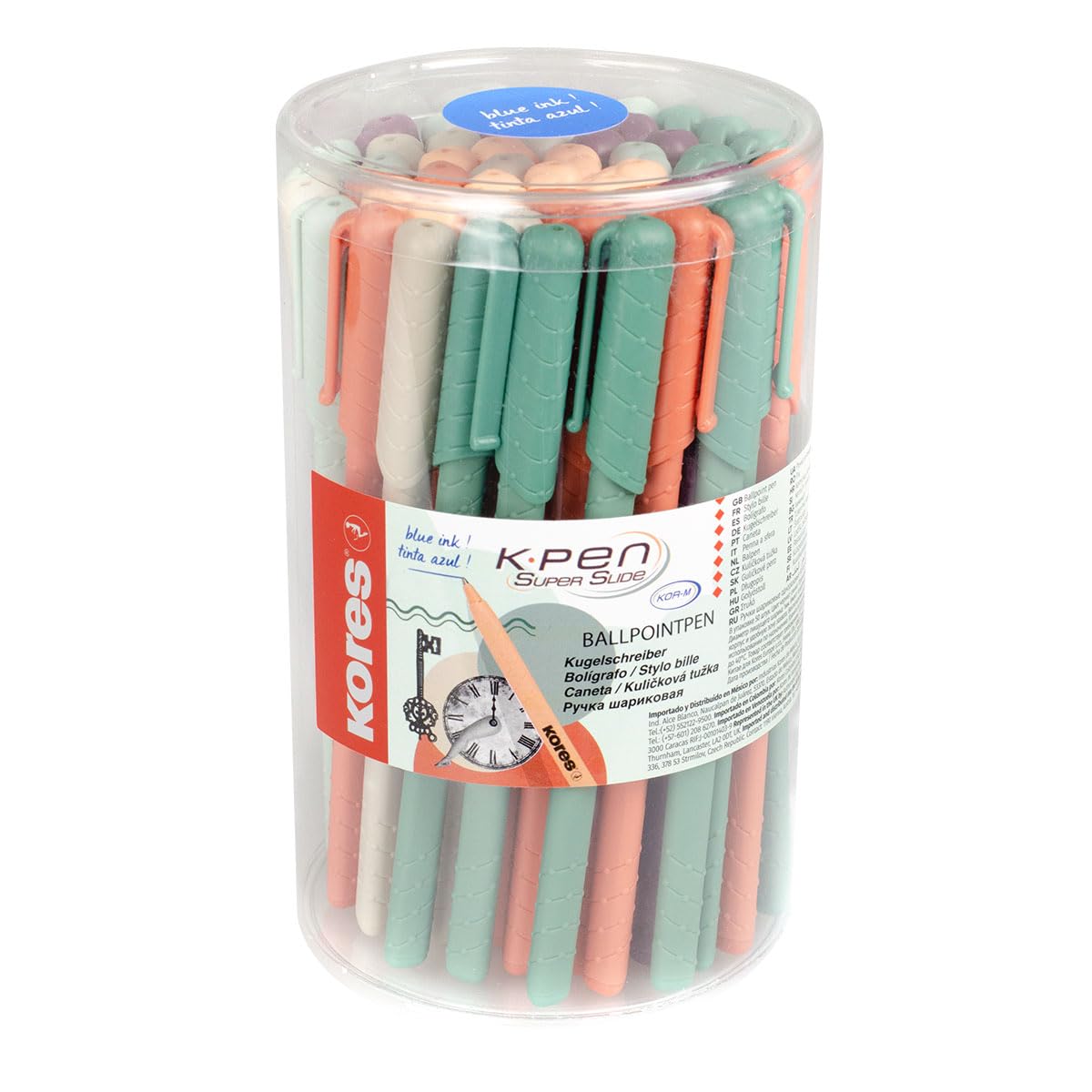 Kores - Vintage Style Ballpoint Pens - K0R-M, 1mm, Triangular, Fade Resistant, Semi-Gel Blue Ink - Back to School Supplies, Crafts and Writing Pens, Pens Multipack - Set of 50 in Assorted Colours