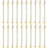 UNICRAFTALE 20Pcs 75mm Long Stainless Steel Curb Chain Extender End Chains with Lobster Claw Clasps and Heart Chain Tabs Gold Plated Chain Extension for Jewelry Making Supplies