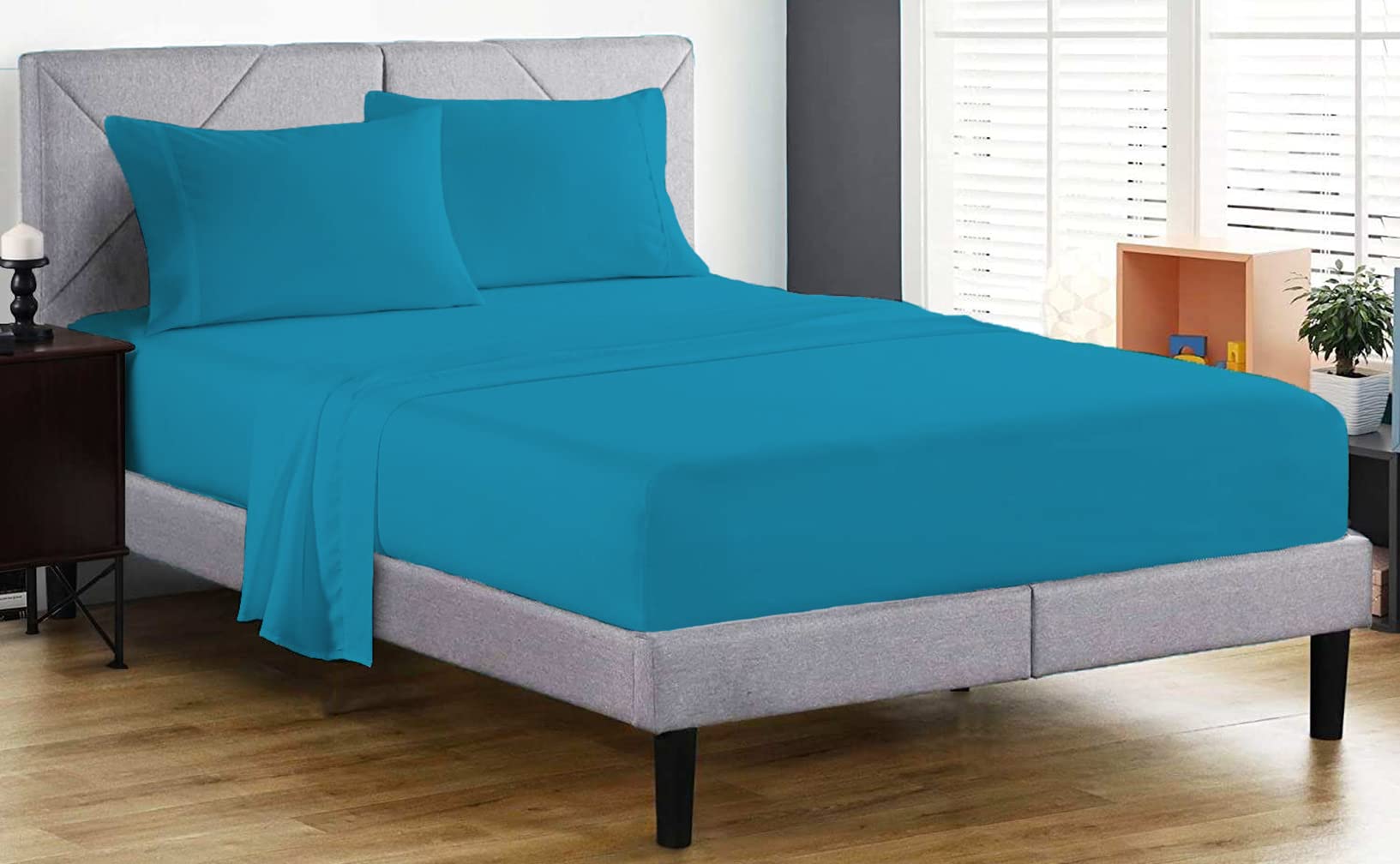 Fitted Sheet 100% Egyptian Cotton 200 Thread Count 25cm Deep Fitted Bed Sheet Hotel Quality Soft & Crisp Cotton Bedding Set (Teal, King)