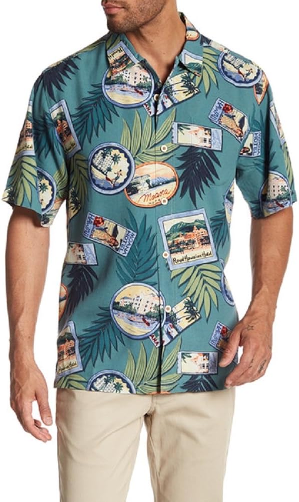 Tommy Bahama Hawaii Royal Hawaiian Silk Camp Shirt (Color Caribbean