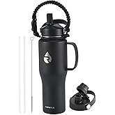 RAYMYLO 32oz Stainless Steel Water Bottle (Cold for 48 Hrs, Hot for 24 Hrs), Triple Wall Vacuum Insulated Water Bottle with Straw Lid, Spout Lid and Paracord Handle, Leakproof, Fit in Any Car Cup