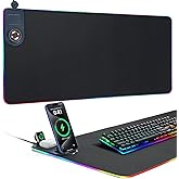 ELUTENG Mouse Pad with Phone Holder 4in1 Wireless Charging Desk Mat RGB Ultra-Smooth Gaming Mousepad Waterproof Home Office Large Desk Pad 35.43"x15.75" Large Desk Pad Non-Slip Base Keyboard Pad