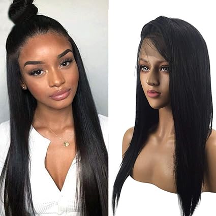 Doofang Brazilian Straight Hair Wigs Lace Front Wig Dark Rooted