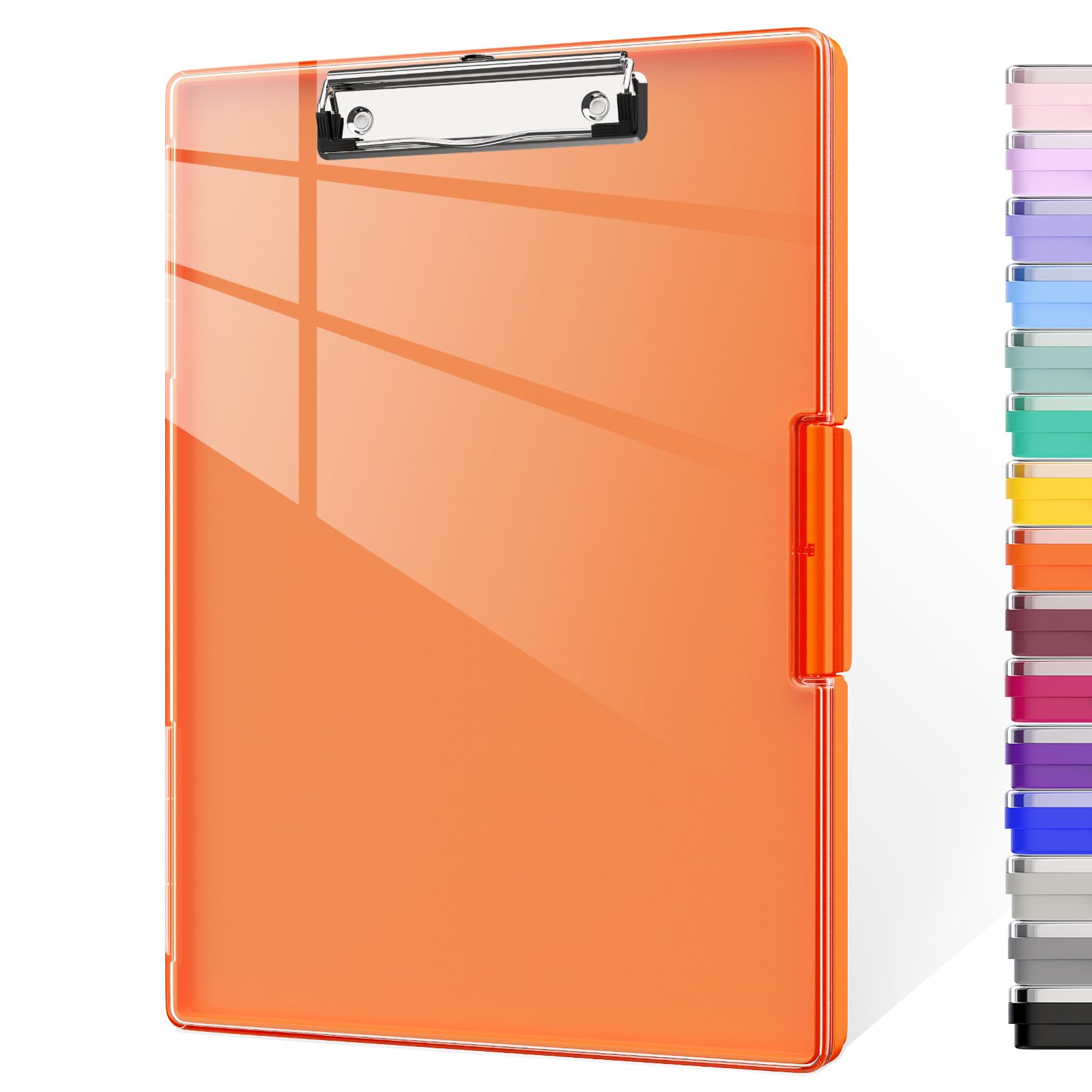 Piasoenc Clipboard with Storage, 8.5 x 11 Clip Boards with 2 Storage Case and A4 Paper Folder, Clear Dry Erase Top Panel, Heavy Duty Plastic, Folio & Side-Opening, for Nurses, Teachers, Lawers,Orange