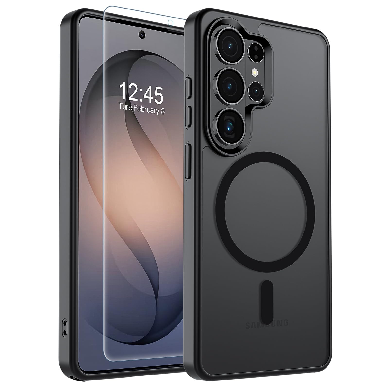 Photo 1 of SUPFINE Magnetic for Samsung Galaxy S26 Ultra Case with Screen Protector, (Built-in Magnets) (Military Grade Drop Protection) Slim Translucent Shockproof Phone Case,Black