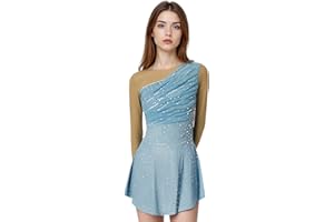 LIUHUO Ice Figure Skating Dress Girls' Long Sleeves Competition Perform Womens Elegant Handmade Crystal