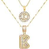 TCXOO Letter Necklace 14k Gold Custom Name Personalized Zirconia Necklace Pendant Birthday Valentine Jewelry Gifts for Her