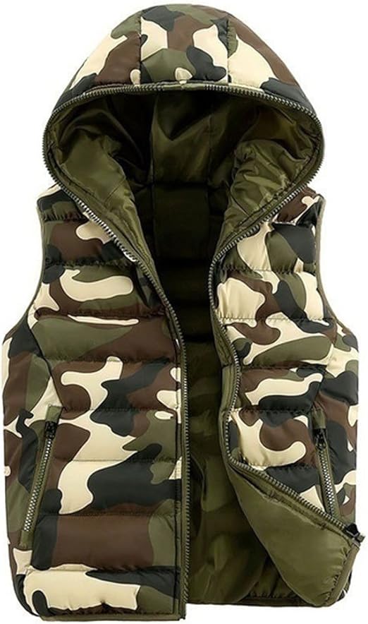 ZSooner Winter Vest, Camouflage Casual Quilted ZipperFront Camo Hooded