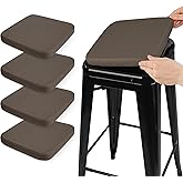 SINOSSO Modern Faux Leather Bar Stool Cushions 4 Pack, Leathaire Magnetic Small Chair Pads for Cafe Bistro Stackable Metal Stools (Square, Brown, 4)