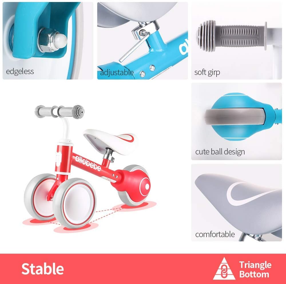 allobebe Baby Balance Bike, Cute Toddler Bikes 12-36 Months Gifts for 1 Year Old Girl Bike to Train Baby from Standing to Running with Adjustable Seat Silent & Soft 3 Wheels: Sports & Outdoors