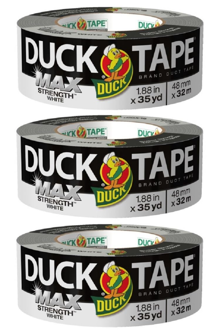 Duck Brand Max Strength Duct Tape, White, 3 Rolls, 1.88 Inch x 35 Yards Each, 240866 Image