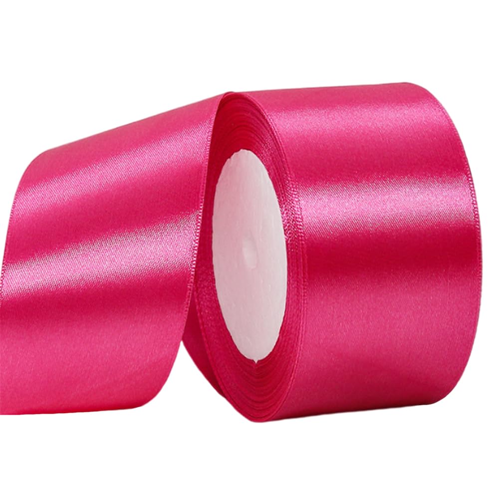 Wide Hot Pink Ribbon 50mm Satin Ribbons for Gift Wrapping,22m 1.9Inch Silk Thick Wrapping Ribbon Rose for Crafting,Christmas,Wedding Car,Hair Bows,Bouquets,Party,Cake Decorations