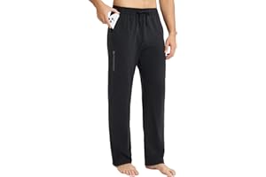 baleaf Mens Sweatpants Yoga Cotton Pants Open Bottom Joggers Straight Leg Running Casual Loose Track Pants with Pockets