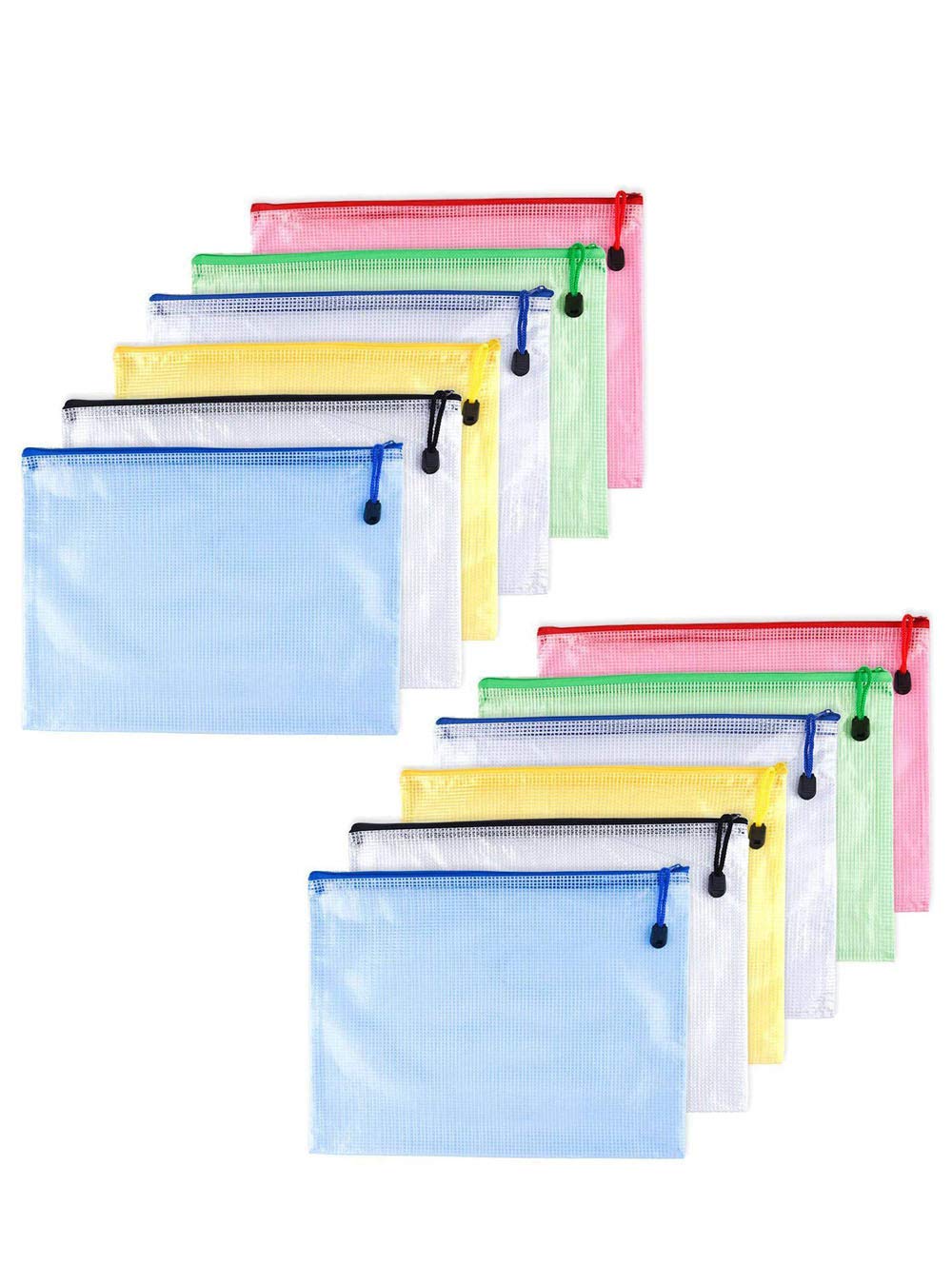 12 x PVC (Polyvinyl Chloride) School Office Zip Wallets Document Folders Files Pouch Bags (Black/Blue/White/Yellow/Green/Red) B6