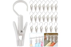 VinBee 20 PCS Laundry Hooks with Clips Super Strong Plastic Home Travel Swivel Hanging Hanger Closet Organizer Clamps Socks B