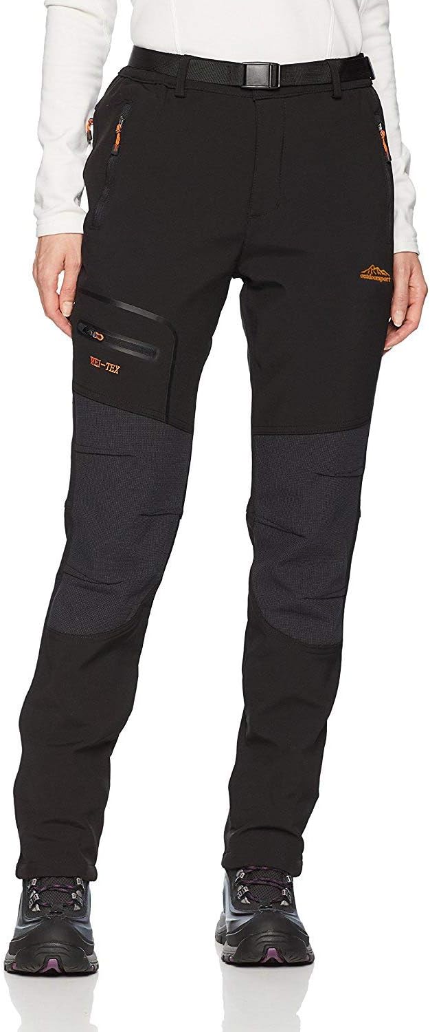 DAFENGEA Women's Hiking Pants Outdoor Waterproof Windproof Softshell Fleece Slim Snow Ski Pants