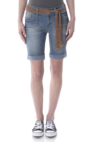 WallFlower Juniors Belted Luscious Curvy Bermuda Denim Short in