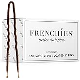 Frenchies French Twist Hair Pin, Ultra Flocked Extra Soft French Hair Pins for Women, Wedding, Updo Extensions, or Wig, 100 Count, Brown, Large (3 inch)