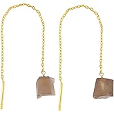 Shivangi Gems Natural Raw Smoky Quartz Gemstones Threader Earrings, Handmade Dangling Earrings for Women, Gold Plated Earrings, Rough Stones Healing Crystals, Women Jewelry, Gift For Her
