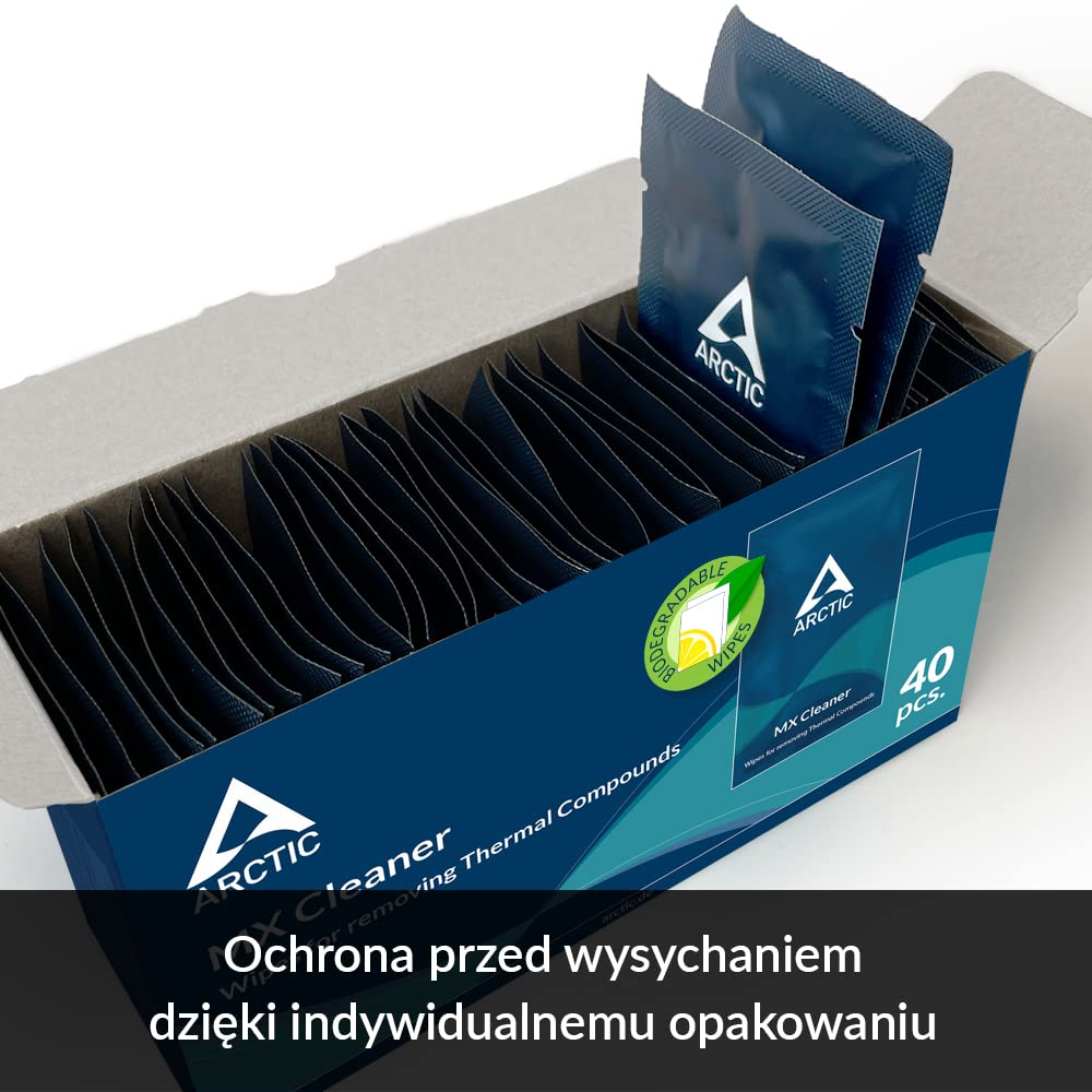 ARCTIC MX Cleaner (40 pieces) - Cleaning wipes for removing thermal paste, 11.5 x 11.5 cm, biodegradable