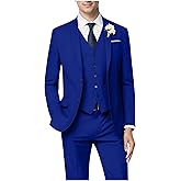 Hipfun Men's 3 Piece Slim Fit Suit Set, Two Button Blazer Solid Suit Jacket Vest Pants Tuxedo Set for Wedding Prom