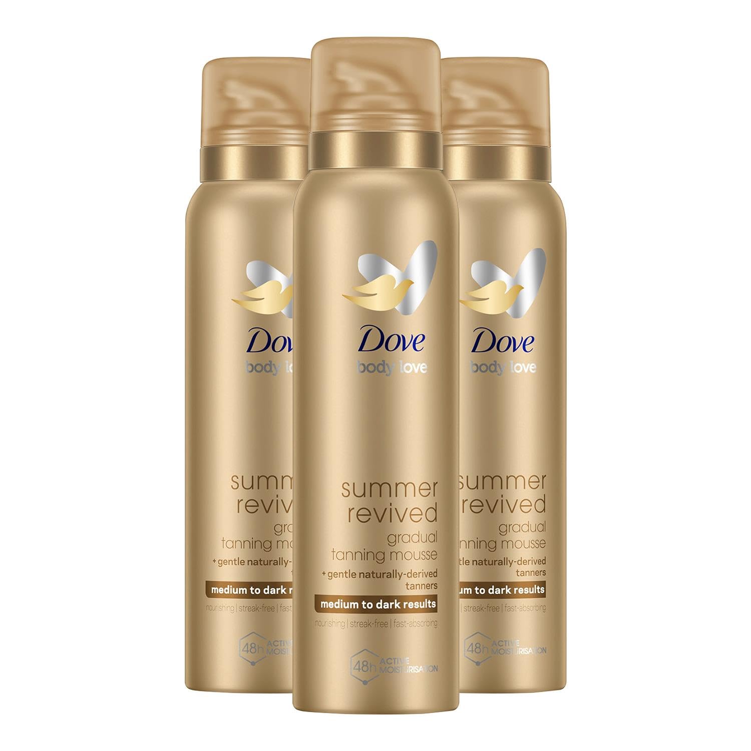 3 pack of 150ml Dove Derma Spa Gradual Self-Tan Body Mousse Medium to Dark