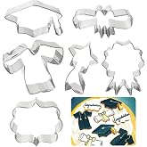 Kanehosi Graduation Cookie Cutters 6Pcs for Celebration Kitchen Baking | Cap Gown Diploma Frame Medallion Shapes Cookie Cutter Mold, 430 Stainless Steel Biscuit Dough Fondant Cutters