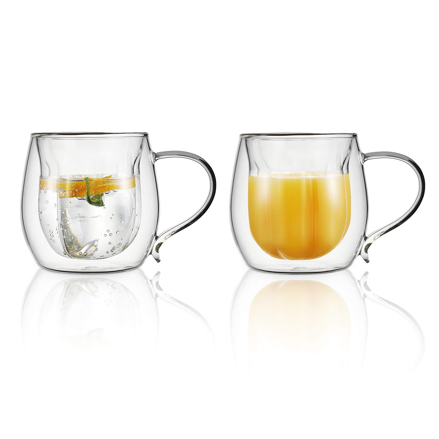 vevouk 230ml Double Walled Flower Shape Insulated Glass Coffee Cups Set of 2, Heat Resistant Borosilicate Glasses Mugs with Handle for Tea, Latte, Cappuccino, Cold/Hot Drinks