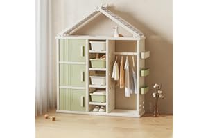 Deer COCO Kids Wardrobe with Hangers and Storage, Clothes Closet Organizer for Girls, Boys, Teenagers, Toddlers, Kids Dress Up Storage, Kids Wardrobe Closet, Dress Up Armoire Green