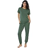 Joyaria Bamboo Viscose Pajamas Women Ultra Soft Short Sleeve Jogger Pants Pjs Set Cooling Sleepwear